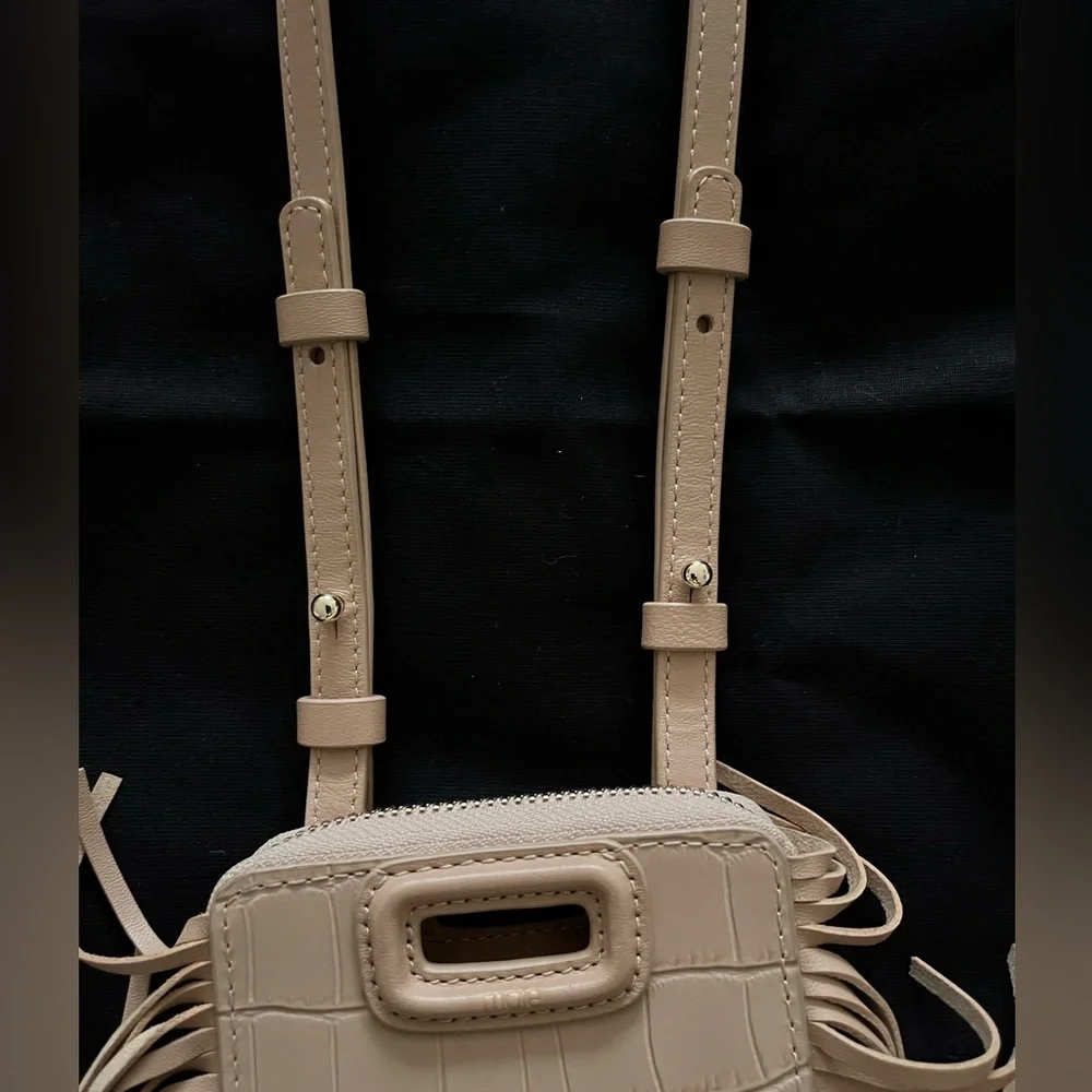 Maje Beige Croc-Embossed Fringe Crossbody Bag - Picture 4 of 9